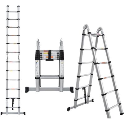 DAYPLUS Telescopic A-frame Ladder 3.8m, 11 Steps (4cm), Aluminum, Load Capacity 150kg, Stable And Portable. DAYPLUS Telescopic A-frame Ladder 3.8m, 11 Steps (4cm), Aluminum, Load Capacity 150kg, Stable And Portable.