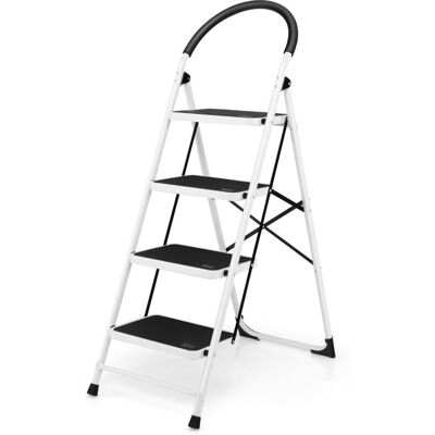 COSTWAY 4-Step Ladder Folding Step Stool Home Portable Anti-slip Steel Ladder w/Handgrip COSTWAY 4-Step Ladder Folding Step Stool Home Portable Anti-slip Steel Ladder w/Handgrip