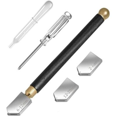 TEHTUY Professional Diamond Glass Cutter, Cutting Head 2 to 20 mm, Glass Cutting Tool with 3 Replaceable Cutting Heads for Glass/Tiles/Mirror/Mosaic TEHTUY Professional Diamond Glass Cutter, Cutting Head 2 to 20 mm, Glass Cutting Tool with 3 Replaceable Cutting Heads for Glass/Tiles/Mirror/Mosaic