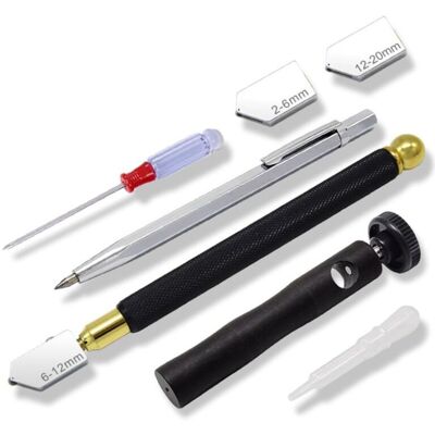 CSPARKV Professional Glass Cutter Metal Glass Cutter Cutting Pen Tool Set Manual Glass Cutter Replaceable Head 2mm-20mm for Glass Tile, Mirror and Ceramic CSPARKV Professional Glass Cutter Metal Glass Cutter Cutting Pen Tool Set Manual Glass Cutter Replaceable Head 2mm-20mm for Glass Tile, Mirror and Ceramic