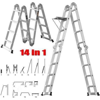 DAYPLUS Quality 4.7M Multi Purpose Aluminium Extension Ladder Step Platform Tool Tray DAYPLUS Quality 4.7M Multi Purpose Aluminium Extension Ladder Step Platform Tool Tray