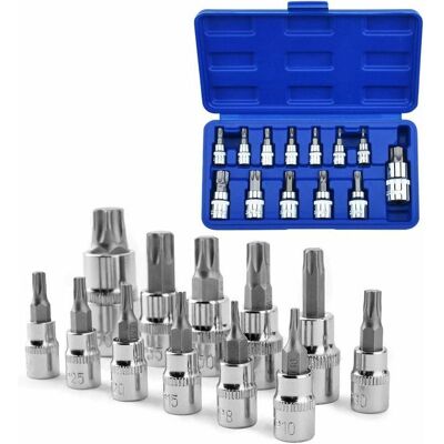 HOOPZI Set of 13 Sockets 1/4 '3/8' and 1/2 'T8-T70 HOOPZI Set of 13 Sockets 1/4 '3/8' and 1/2 'T8-T70