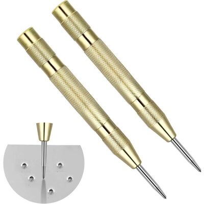 SNQ Set of 2 heavy-duty automatic center punches with one-hand adjustable spring impact, spring tension center for machinists, carpenters (gold) SNQ Set of 2 heavy-duty automatic center punches with one-hand adjustable spring impact, spring tension center for machinists, carpenters (gold)