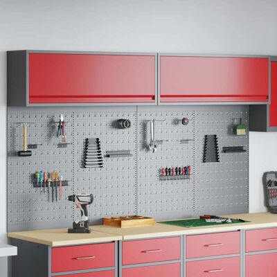 VIDAXL Wall Mounted Tool Set - 6-piece, Red, Steel VIDAXL Wall Mounted Tool Set - 6-piece, Red, Steel