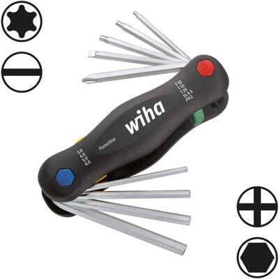 CHUANGO Wiha - Multitool PocketStar® internal hexagon, slotted Phillips, torx 9 pcs., quick access at the push of a button, can be used as long handle and CHUANGO Wiha - Multitool PocketStar® internal hexagon, slotted Phillips, torx 9 pcs., quick access at the push of a button, can be used as long handle and