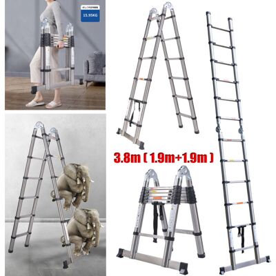 DAYPLUS Stainless Steel 3.8M a Frame Folding Telescopic Ladder Extendable Loft Ladders DAYPLUS Stainless Steel 3.8M a Frame Folding Telescopic Ladder Extendable Loft Ladders