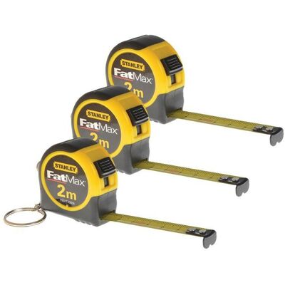 Stanley - STA133856 3 x Key Ring Tape Measures 2m Metres Triple Pack 1-33-856 Stanley - STA133856 3 x Key Ring Tape Measures 2m Metres Triple Pack 1-33-856