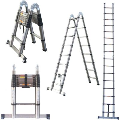 BRIEFNESS Telescopic Folding Ladder 2.5M+2.5M Multi Purpose Collapsible Concertina Loft Ladders, Stainless Steel A-Frame Ladder Heavy Duty Sturdy Straight BRIEFNESS Telescopic Folding Ladder 2.5M+2.5M Multi Purpose Collapsible Concertina Loft Ladders, Stainless Steel A-Frame Ladder Heavy Duty Sturdy Straight