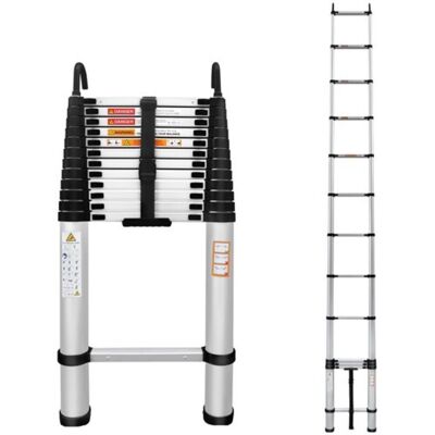 Dayplus - Telescopic Ladder 5M 16.5FT with Hook Aluminum Loft Ladder 13 Step Multi Purpose EN131 Dayplus - Telescopic Ladder 5M 16.5FT with Hook Aluminum Loft Ladder 13 Step Multi Purpose EN131