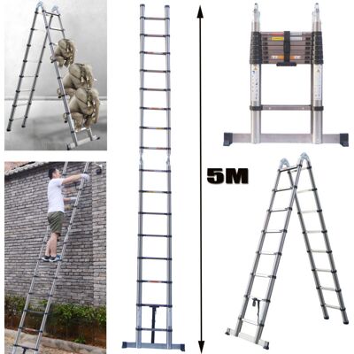 DAYPLUS Telescopic Ladder Multi-Purpose Extendable Folding Steel 5M(2.5M+2.5M) Ladders DAYPLUS Telescopic Ladder Multi-Purpose Extendable Folding Steel 5M(2.5M+2.5M) Ladders
