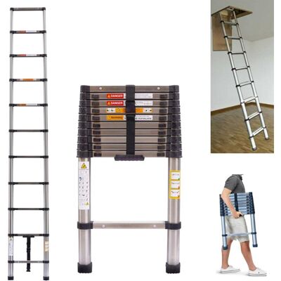 BRIEFNESS Telescoping Ladder Portable Telescopic Extension 3.2M Tall Multi Purpose Loft Ladder, Folding Retractable Library Ladder with Adjustable Step for BRIEFNESS Telescoping Ladder Portable Telescopic Extension 3.2M Tall Multi Purpose Loft Ladder, Folding Retractable Library Ladder with Adjustable Step for