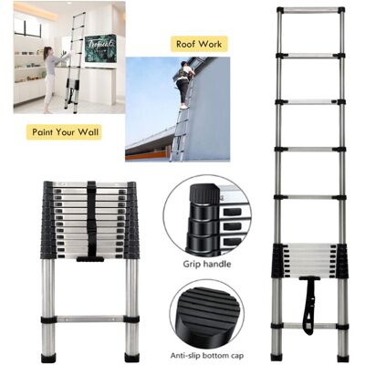DAYPLUS Telescoping Retractable Extension 3.8M Tall Multi Purpose Loft Adjustable Ladder DAYPLUS Telescoping Retractable Extension 3.8M Tall Multi Purpose Loft Adjustable Ladder