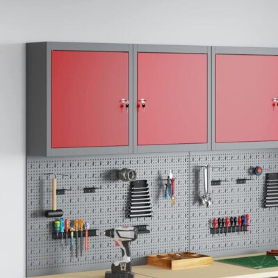 vidaXL Wall-mounted Tool Cabinet - Red, Gray - Workshop Storage vidaXL Wall-mounted Tool Cabinet - Red, Gray - Workshop Storage