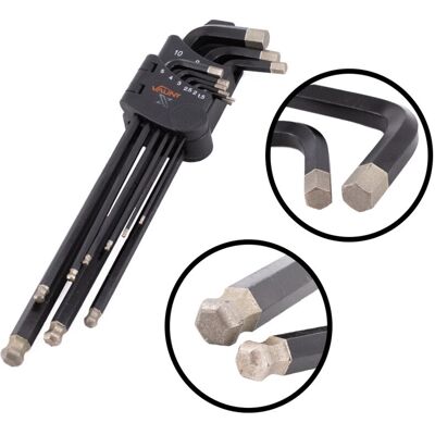 Vaunt - x 9 Piece Metric Ball End Diamond Tipped Hex Allen Key Set Carbon Steel Vaunt - x 9 Piece Metric Ball End Diamond Tipped Hex Allen Key Set Carbon Steel
