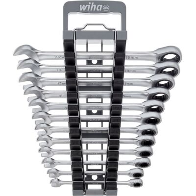 Wiha - ring ratchet open-end spanner set 12 pcs. incl. holder i Ring ratchet wrench set 8 - 19 mm i Spanner set with ring ratchet (44665) Wiha - ring ratchet open-end spanner set 12 pcs. incl. holder i Ring ratchet wrench set 8 - 19 mm i Spanner set with ring ratchet (44665)