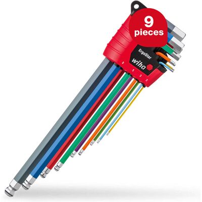 L-key set in ErgoStar holder (43850), Allen key hexagonal ball end MagicRing®, internal hexagon key 9 pcs. luminescent colors - Wiha L-key set in ErgoStar holder (43850), Allen key hexagonal ball end MagicRing®, internal hexagon key 9 pcs. luminescent colors - Wiha