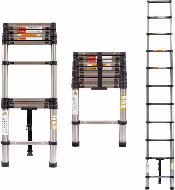 DAYPLUS 10.5FT Telescopic Ladder Foldable Telescoping Extension Ladder Loft Ladder 330lb Load, 3.2M Stainless Steel Telescoping Ladder for Cleaning Gutter,