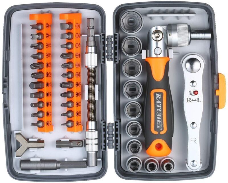Tonchean - 38Pcs Precision Ratchet Screwdriver Set, Magnetic Screwdriver Kit, Electronics Repair Tool Kit with Flexible Extension Rod for Phone,