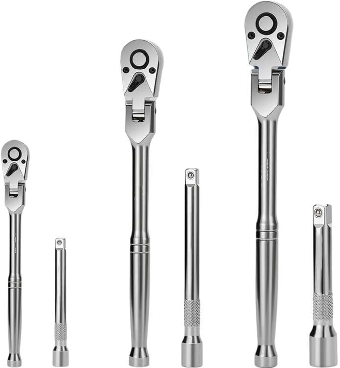 Tlily - 6pcs Flex Head Ratchet Set 1/4 Inch 3/8 1/2 Drive Swivel Wrench with Extension Bar 72 Tooth