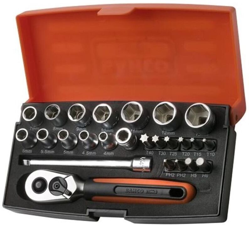 Bahco - SL25 - 1/4 Square Drive Socket Set with Metric Hex Profile and Screwdriver Bits/Bit Holder