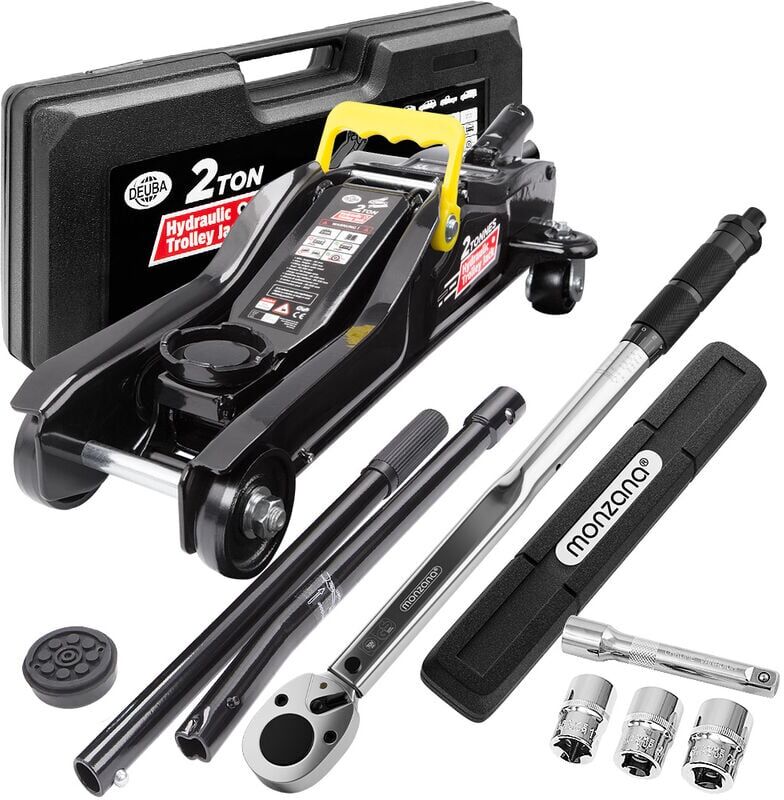 Tire Change Set Hydraulic Jack 2t incl. Rubber Pad Torque Wrench 6 Pieces 1/2 '40-210Nm Case - Deuba