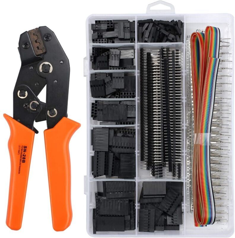 MEMKEY Dupont Crimping Pliers Crimping Tool Kit with 1550pcs Dupont Male/Female Insulated Modular Ratchet Connector 2.54mm 3.96mm 28-18AWG 0.25-1.5mm²