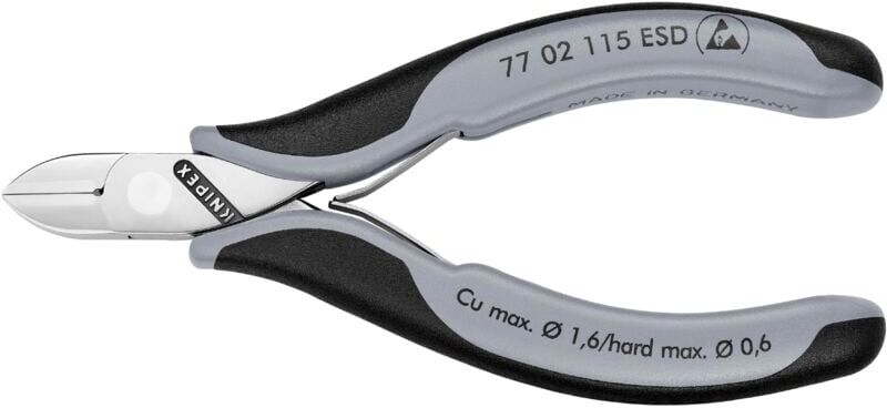 KNIPEX 77 02 115 ESD Electronics Diagonal Cutters ESD with box joint with multi-component handles 117 mm