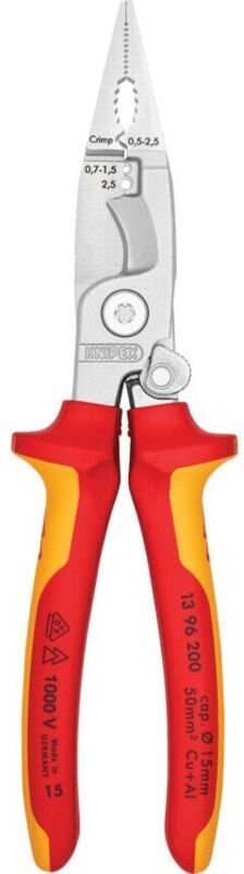 KNIPEX 13 96 200 Pliers for Electrical Installation insulated with multi-component grips, VDE-tested chrome-plated 200 mm
