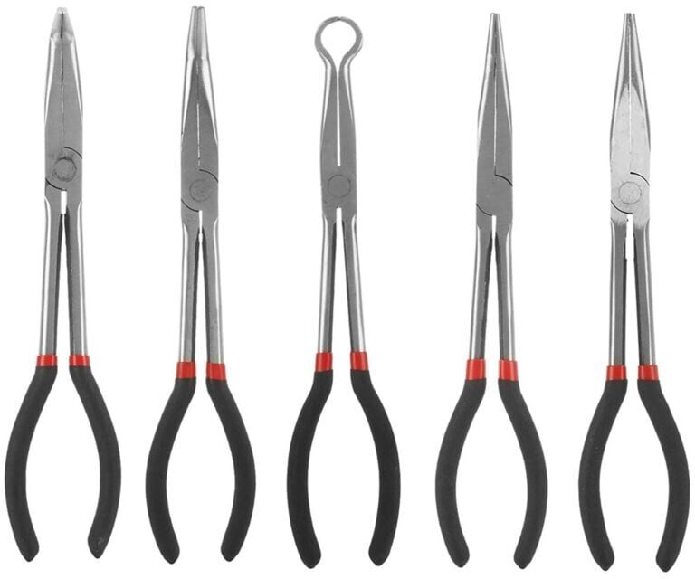 TLILY Long Needle Nose Pliers Set, 5 In1 11 Inch Spark Plug Wire Removal Tool - Bent 90 45 25 Degree