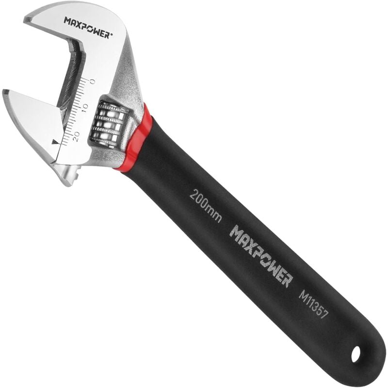 MAXPOWER Adjustable Spanner 200mm, Adjustable Wrench Shifter Spanners with Soft Grip and Dual Scale SAE and Metric (8-inch/200mm)