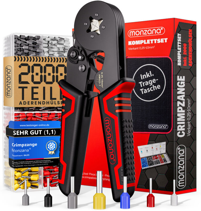Monzana - Electricians Crimping Pliers Set 0.25-10mm² 2000 Cable Wire End Ferrules Electrical Bootlace Terminal Connectors Ratchet Crimp Pressing