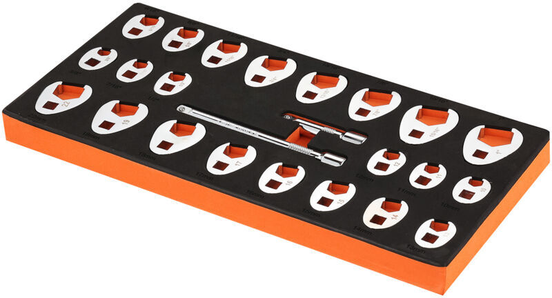 Mophorn 3/8" Drive Crowfoot Wrench Set, 24-Piece with 2 Extension Bars, SAE 3/8"-1" & Metric 10-22mm, CR-MO Steel, EVA Tool Organizer