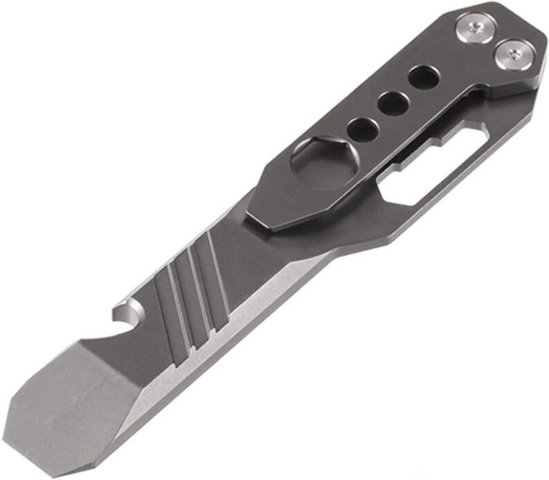 TLILY Multi-Functional Titanium Pry Bar,Pocket Bar Screwdriver,Bottle Opener Outdoor Tool Wrench. (Stone Washed Gray)