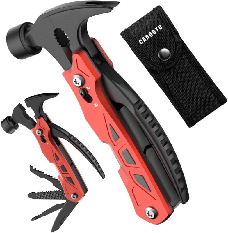 MEMKEY Multifunctional Tools, 12-in-3 Multifunctional Pliers and Hammer, Pocket Multitool with Bottle Opener Screwdriver, for Hiking, Camping, Red
