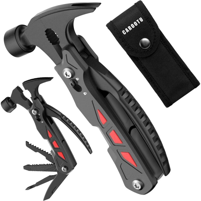 Memkey - ools Multifunction, 12-in-2 Multifunctional Pliers and Hammer, Pocket Multitool with Bottle Opener Screwdriver, for Hiking, Camping, Black
