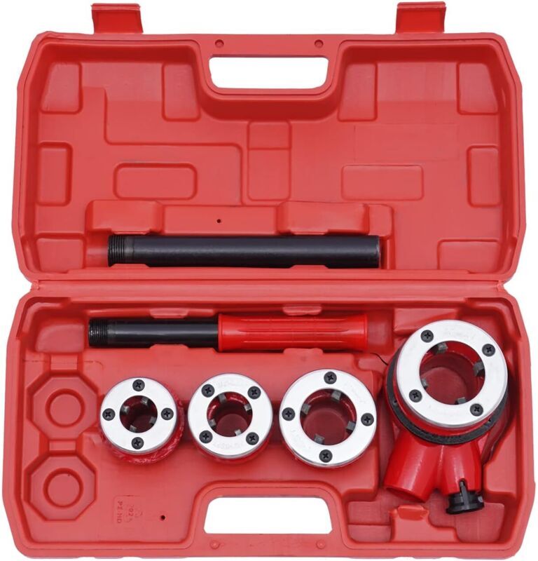 CNCEST Ratchet Pipe Threader Kit, Manual Ratcheting Pipe Threader, Portable Pipe Threading Tool Set, Storage Case for Galvanized Aluminum Iron Copper Pipes