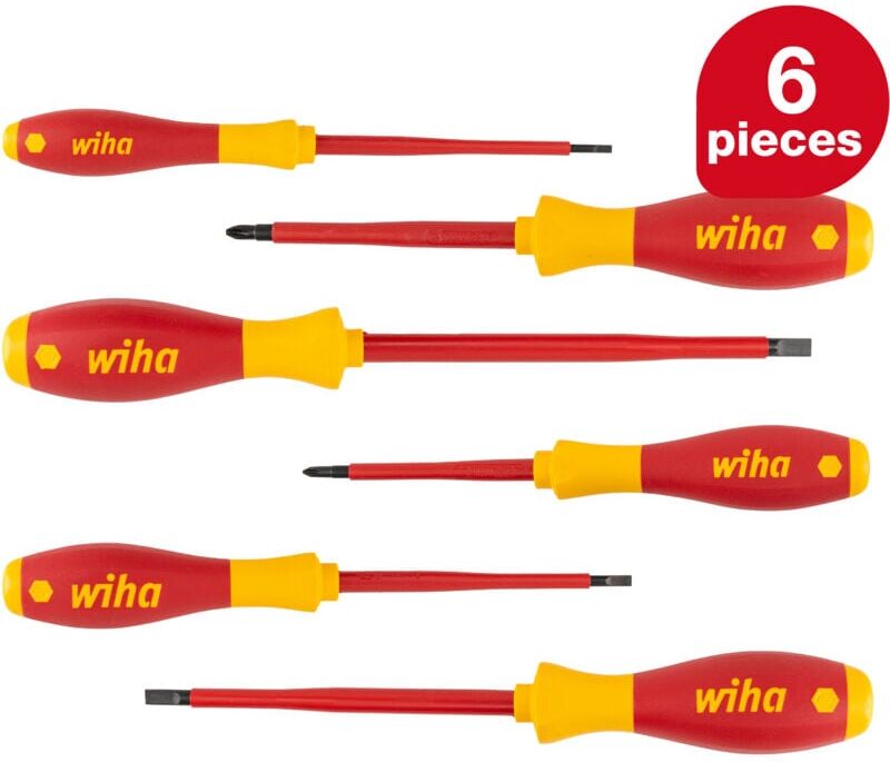 Screwdriver set 6 pcs. electrician vde tested, insulated 1,000 v (00833) i professional screwdriver set slotted/cross i electrician's tool - Wiha