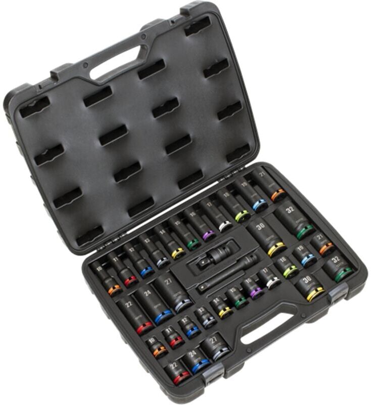 Sealey - AK5636M Lock-On Standard Deep Impact Socket Set 34pc 1/2''Sq Drive Metric