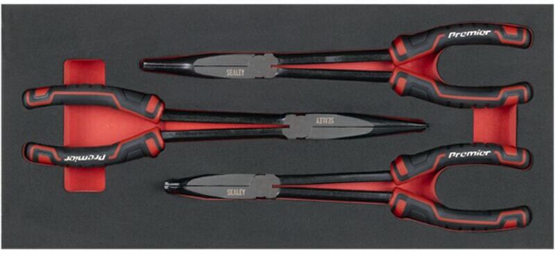 Sealey - TBT58 Long Needle Nose Pliers Set with Tool Tray 3pc