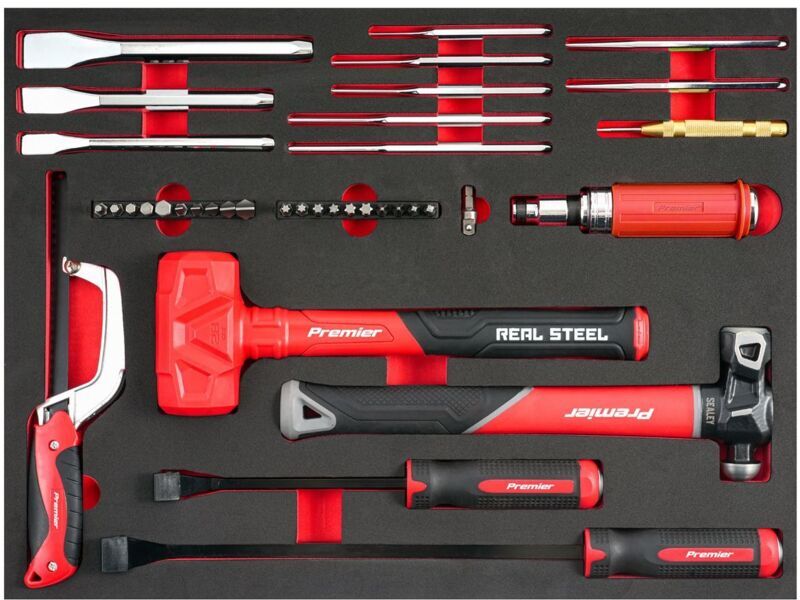 TBT66 Premier Striking, Pry Bar, Hacksaw & Impact Screwdriver Set with Tool Tray 39pc - Sealey