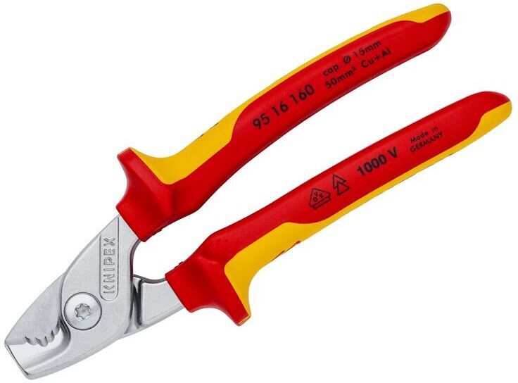 FP KNIPEX 95 16 160 StepCut® Cable Shears insulated with multi-component grips, VDE-tested chrome-plated 160 mm