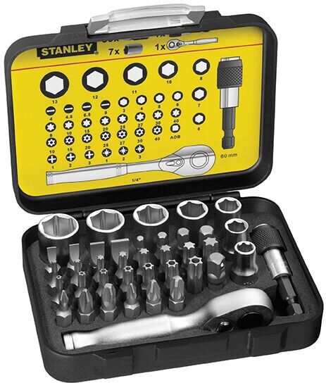 Stanley - 1-13-906 STA113906 Bit and Socket Set of 39 & Ratchet Metric 1/4 Drive