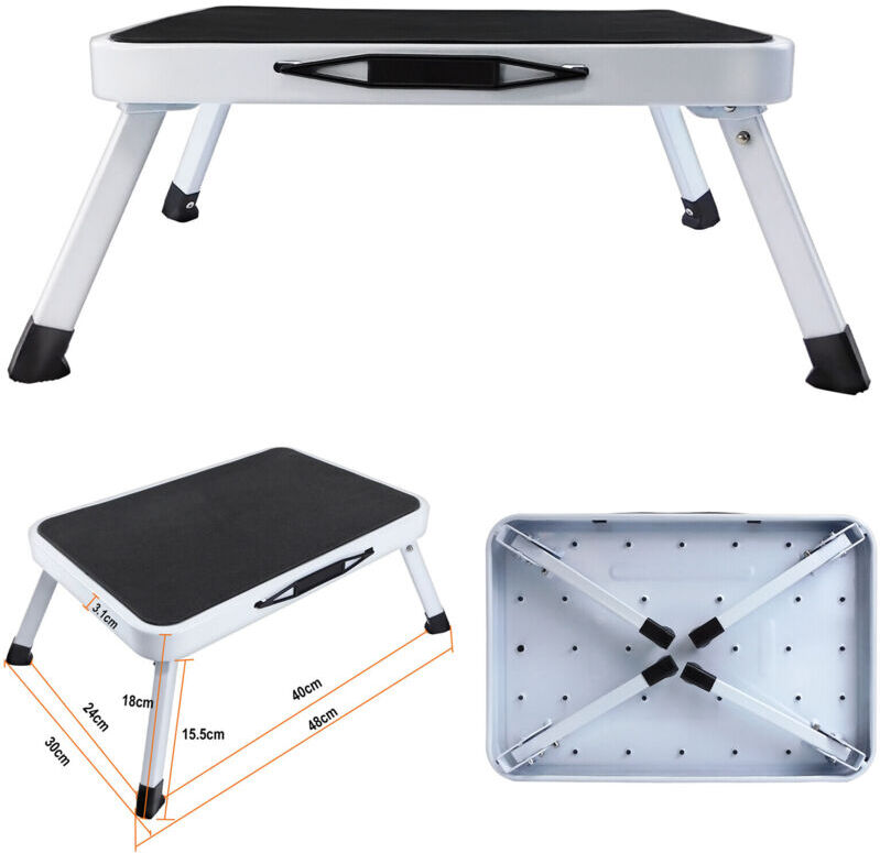 Dayplus - Step Ladder Folding Portable Compact Heavy Duty Iron Anti-Slip Mat Stool Safety