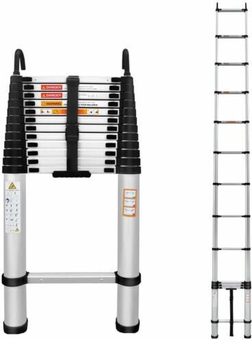 Dayplus - Telescopic Ladder 5M 16.5FT with Hook Aluminum Loft Ladder 13 Step Multi Purpose EN131