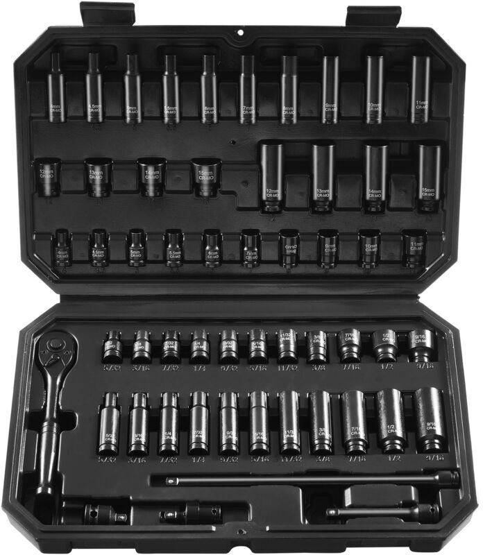 VEVOR 1/4" Drive Impact Socket Set, 55 Piece Deep & Shallow Socket Set SAE 5/32"-9/16" and Metric 4-15mm, 6 Point CR-V Alloy Steel for Auto Repair,