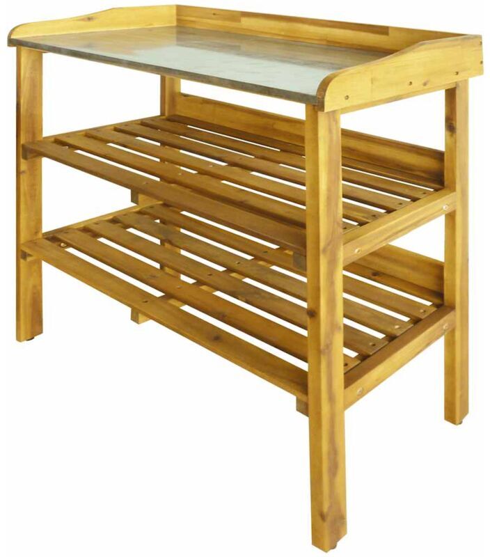 Potting Bench with 2 Shelves Solid Acacia Wood and Zinc Vidaxl