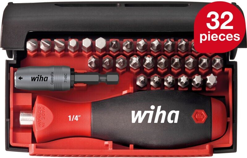 Bit set Collector 32 pcs. incl. box i Magnetic bit holder i Multibit screwdriver i Standard 25 mm mixed 1/4' C6.3 (34686) - Wiha