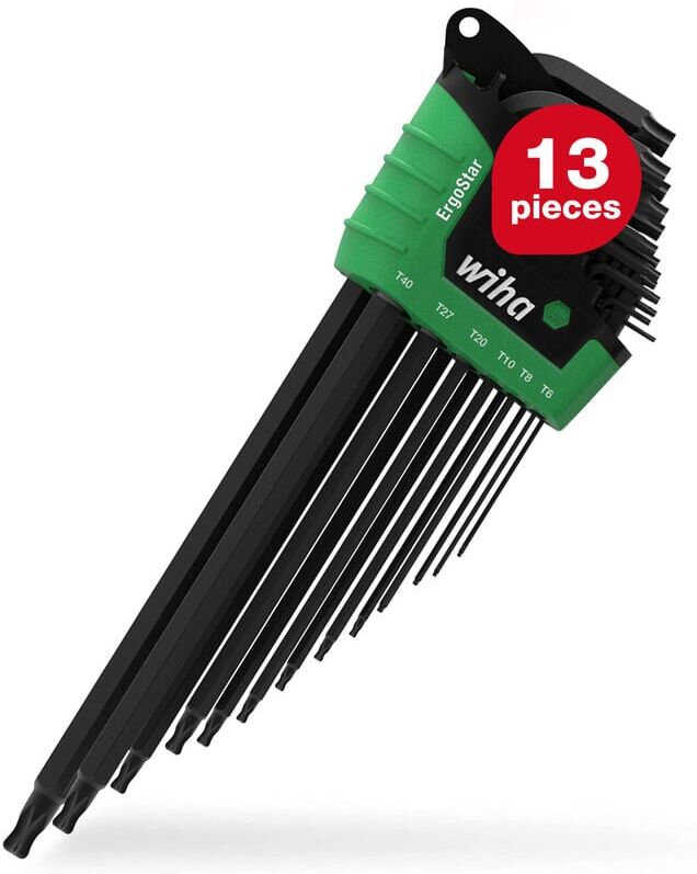 L-key set 13 pcs. in ErgoStar holder torx i T5-T45 i Ball end i Black oxidized i Allen key set i Torx wrench set (43847) - Wiha