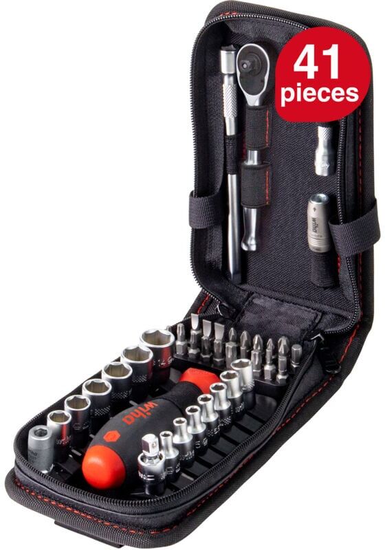 Wiha nut driver insert bit set 1/4 inch 40 pcs. including multifunctional bag with belt clip I tool belt pouch (44684)