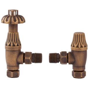 Hudson Reed - Traditional Angled Thermostatic Radiator Valves Pair Lockshield - Antique Brass